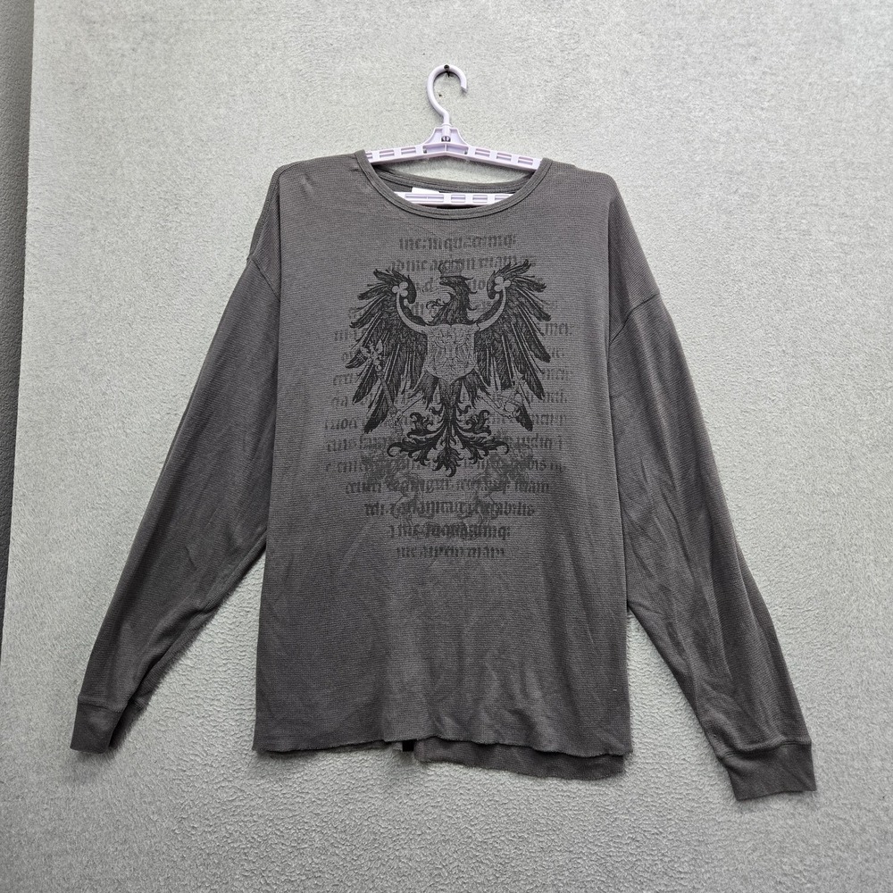 J Ferrar Men Shirt 3XLT Gray Graphic Eagle Crest Y2K Grunge Thermal Waffle